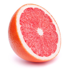 Perfectly retouched sliced half of grapefruit isolated on the white background with clipping path