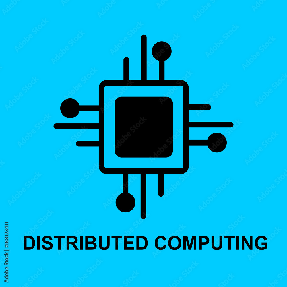 Poster block chain flat icon. distributes computing symbol. vector illustration. block chain technology con