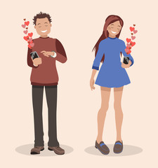 Declaring love with SMS. Style flat.