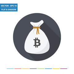 Bitcoin - money bag flat icon with long shadow. Vector Illustration.