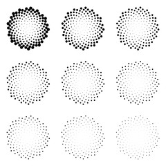 Halftone dotted circles isolated on the white background. Halftone effect vector pattern. Randomly distributed dots for your design.