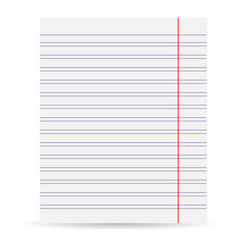 Notebook blank paper background. A sheet of paper in line. Isolated on a white background. Vector