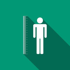 Measuring height body icon isolated with long shadow. Flat design. Vector Illustration