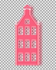 3d abstract paper cut illustration of pink paper art house on transparent background. Vector