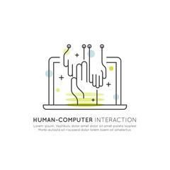 Vector Icon style Illustration of Human Computer Interaction, Automation, Data Mining, Machine Learning, Artificial Intelligenc Concept, HCI