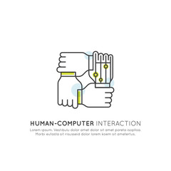 Vector Icon style Illustration of Human Computer Interaction, Automation, Data Mining, Machine Learning, Artificial Intelligenc Concept, HCI