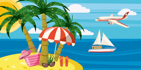 Sea rest banner horizontal concept, cartoon style