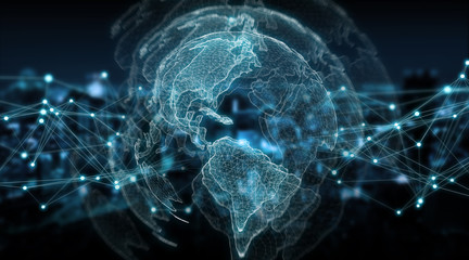 Connections system global world view 3D rendering