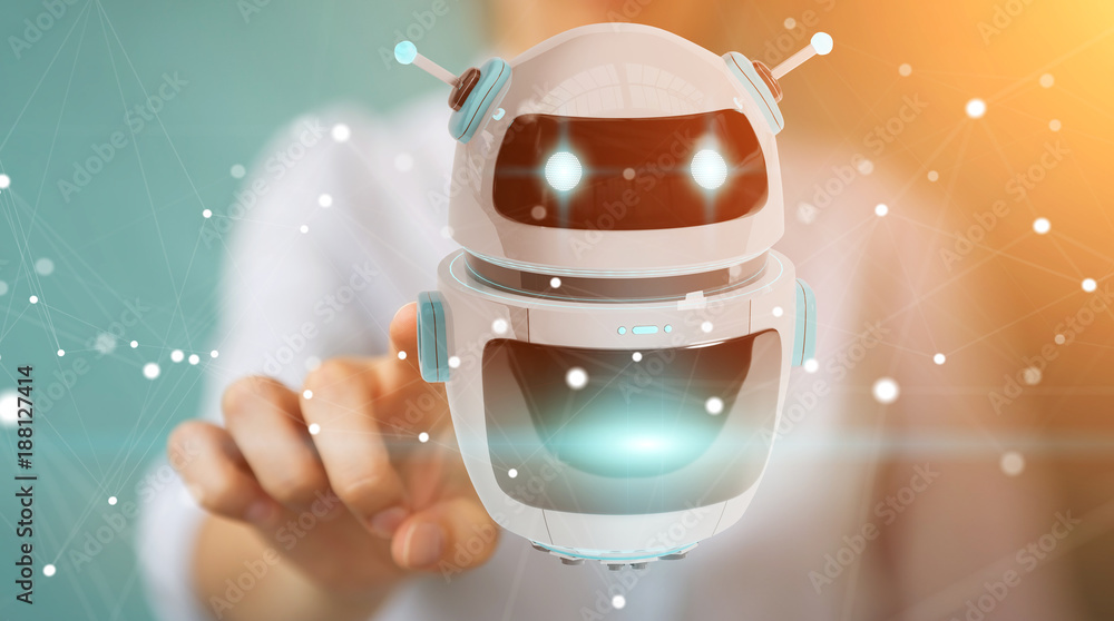 Aufkleber Businesswoman using digital chatbot robot application 3D rendering