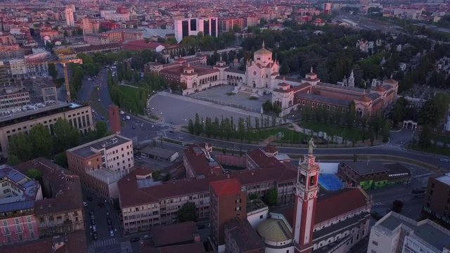aerial view of milan monumental cemetery at sunrise