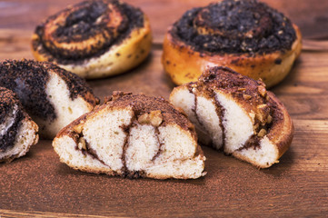 baked round buns with nuts and cinnamon