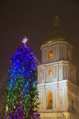 New year tree on Sophia square in Kyiv