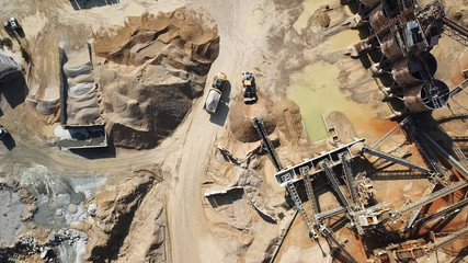 Large Quarry during work hours - Aerial image