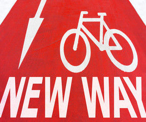 New Way White graphic signs of arrow with bicycle