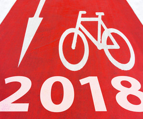 2018 New Year White graphic signs of arrow with bicycle