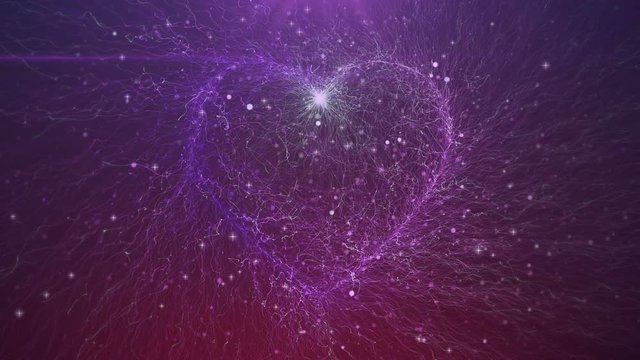 Heart twinkling particles intro. Drawing heart by lights and Shining valentines heart shapes.Shining stars tracing and growing  in beautiful out of space.Pink,red,Purple.love story intro.Type 1