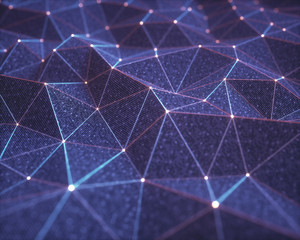 3D illustration, abstract background, technology concept. Binary surfaces interconnected by connections to data points.