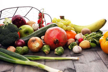 Composition with variety of raw organic vegetables and fruits. Balanced diet