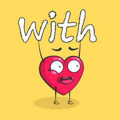 Red vector heart with text. Comic greeting card to the Valentines Day. Illustration isolated on background.