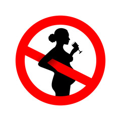 No alcohol during pregnancy period sign. Forbidden sign. Vector illustration. Isolated on white background