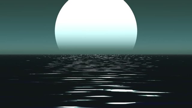 Moonlight path with low fool moon above the sea