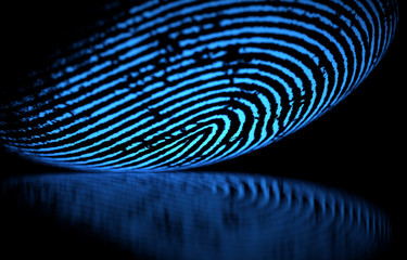 3D illustration. 3D holographic fingerprint on black background - 188136075