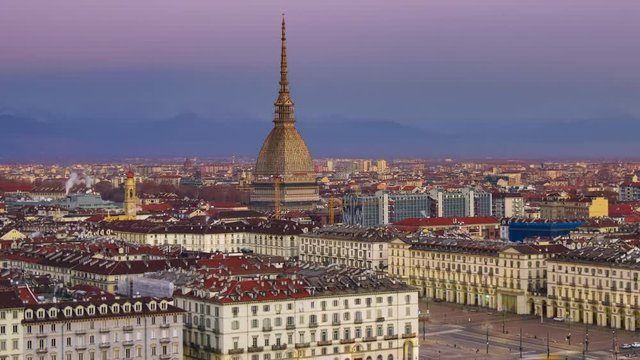 turin timelapse sun rising over city from night to day