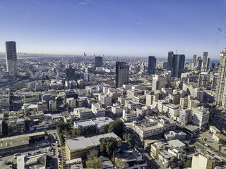 sky line of Tel Aviv towers and aerial Azrieli, sarona, israel