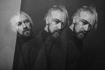 Fototapeta premium Triple portrait. Emotion rights. The guy in the jacket. Acting art.