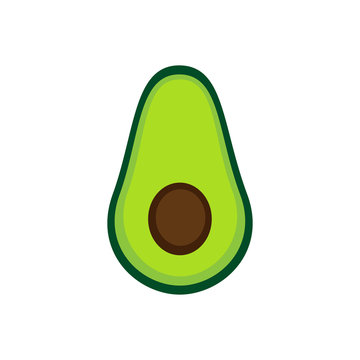 Fresh healthy avocado vector graphic. Ripe half cut avocado fruit/vegetable icon isolated on white background.