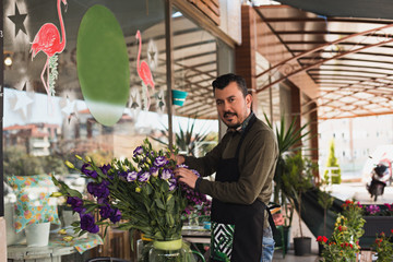 Florist working in a flower shop