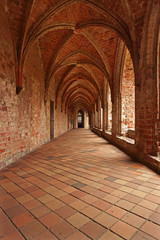 Cloister of the former Cistercian Monastery in Chorin, Germany with red Bricks