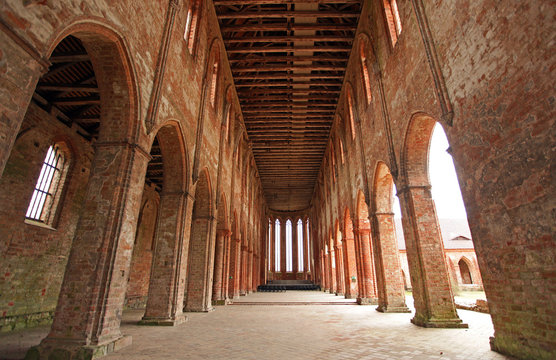 Interior of the Main Hall of the former Cistercian Monastery in Chorin with red Bricks