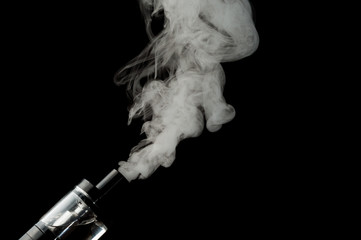 Electronic cigarette with vapor isolated on a black background