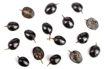Dark grapes isolated on white background, top view. Flat lay