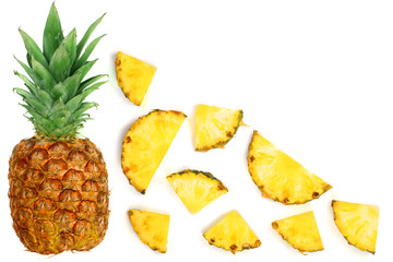 Sliced pineapple isolated on white background with copy space for your text. Top view