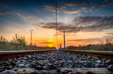 Sunset over railway track