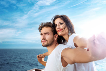 Romantic couple relaxing on the ferry © konradbak