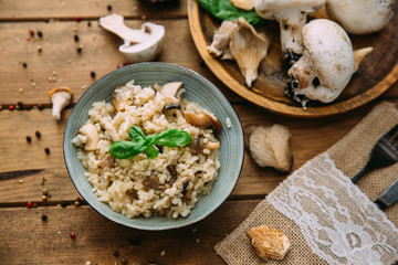 delicious rice with mushrooms and rosemary, risotto.