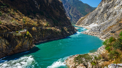 Jinsha River. Taken from Tiger Leaping Gorge. Left is Jade Dragon Snow Mountain. Located 60...