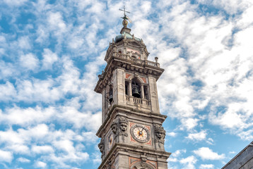 Fototapeta na wymiar View of Romanesque Basilica of San Vittore church Bell tower of Bernascone in Varese, Italy 