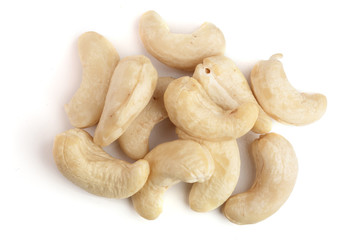 cashew nuts isolated on white background. top view. Flat lay