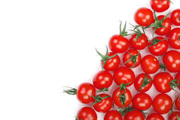 Cherry small tomatoes isolated on white background with copy space for your text. Top view. Flat lay