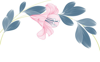 Stylish cute spring background with lily flowers painted by hand.