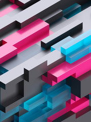 3d render, digital illustration,  black pink blue abstract background, voxel pattern