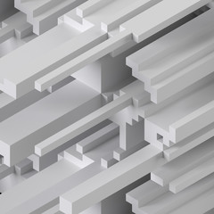3d render, digital illustration,  white abstract background, voxel pattern, white planks