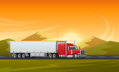 Trailer truck long vehicle vector flat design