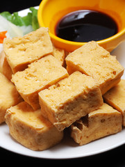 Deep fried tofu with sweet and soy sauce
