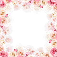 Vector frame with pink and white roses.