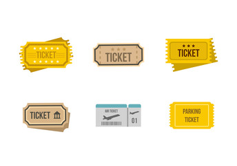 Ticket icon set, flat style